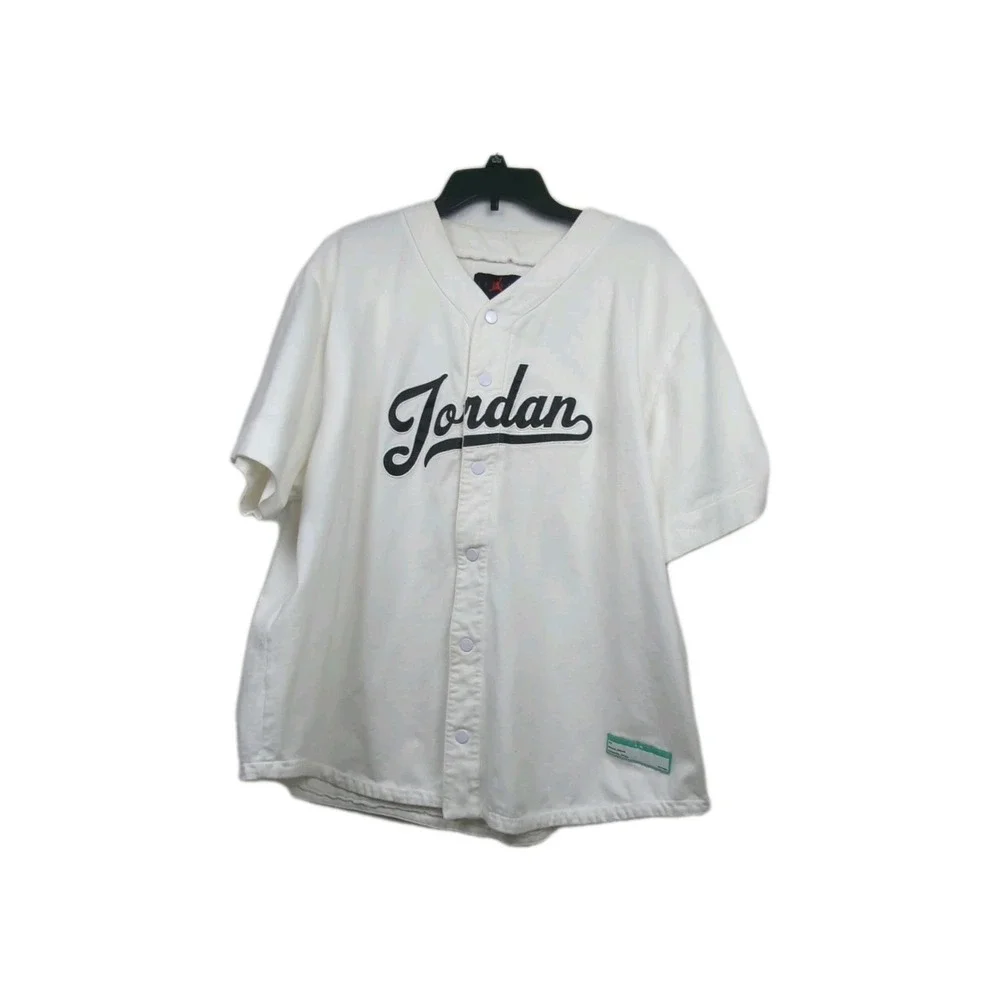Pre-owned Size XXL Jordan‎ Loose FIT Baseball Jersey TOP, White, Snaps, See Pics